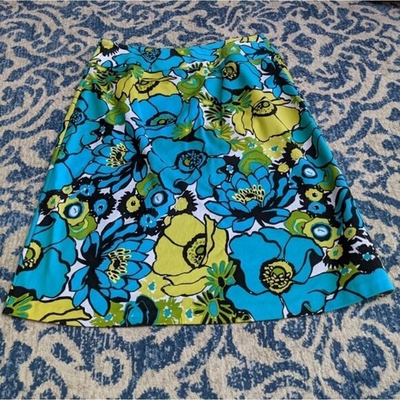 Easy 5th teal yellow white black floral flower skirt size 8 spring summer bright - Picture 2 of 9